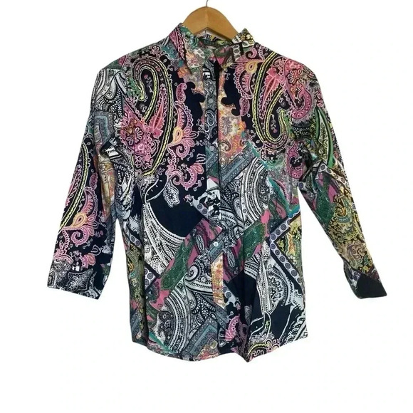 Lauren Ralph Lauren Women’s Button Up Colorful Paisley Blouse 3/4 Sleeve Medium - Picture 4 of 9